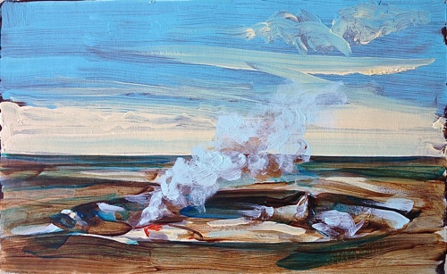 Halemaʻumaʻu Crater from the Hawaiian Volcano Observatiory, Hawaii Volcanoes National Park, 10” x 16”, oil on linen, 2016, private collection. Halemaʻumaʻu Crater from the Hawaiian Volcano Observatiory, Hawaii Volcanoes National Park, 10” x 16”, oil on linen, 2016, private collection.